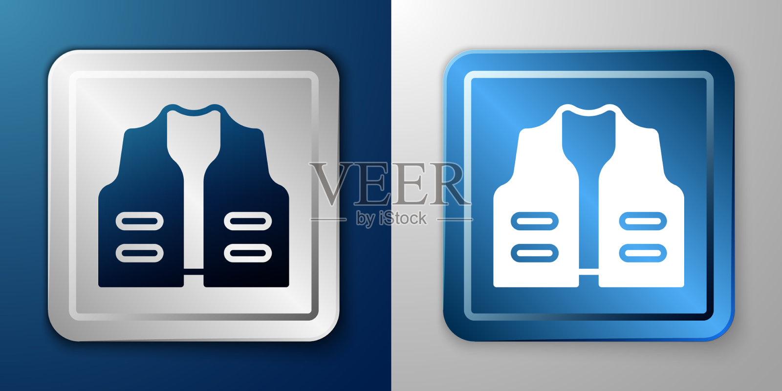 白色的钓鱼夹克图标孤立在蓝色和图标素材