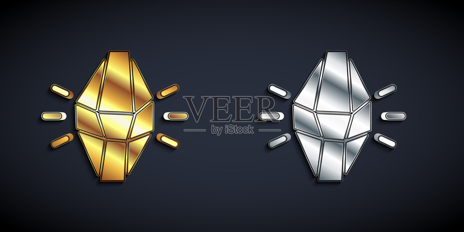 金色和银色的魔法石图标孤立在黑色上插画图片素材