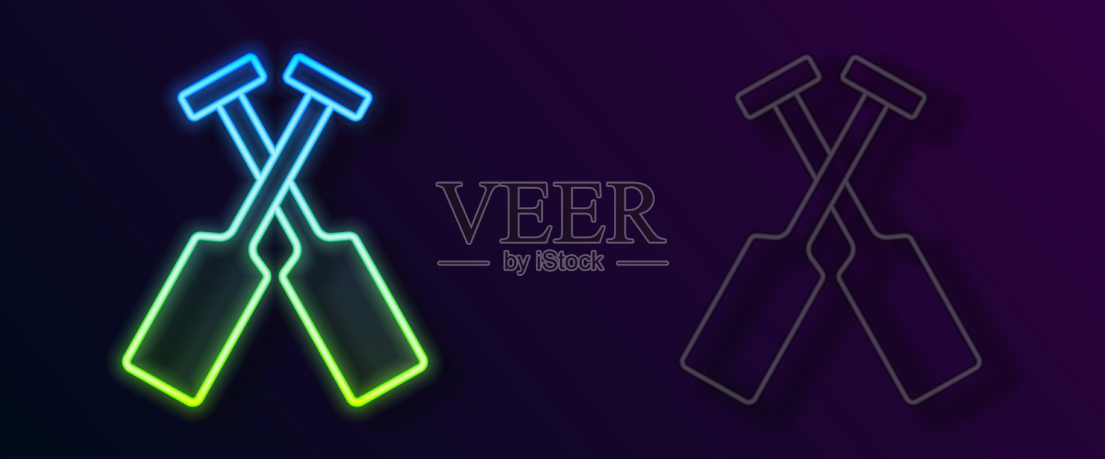 发光的霓虹灯线划过船桨或桨插画图片素材