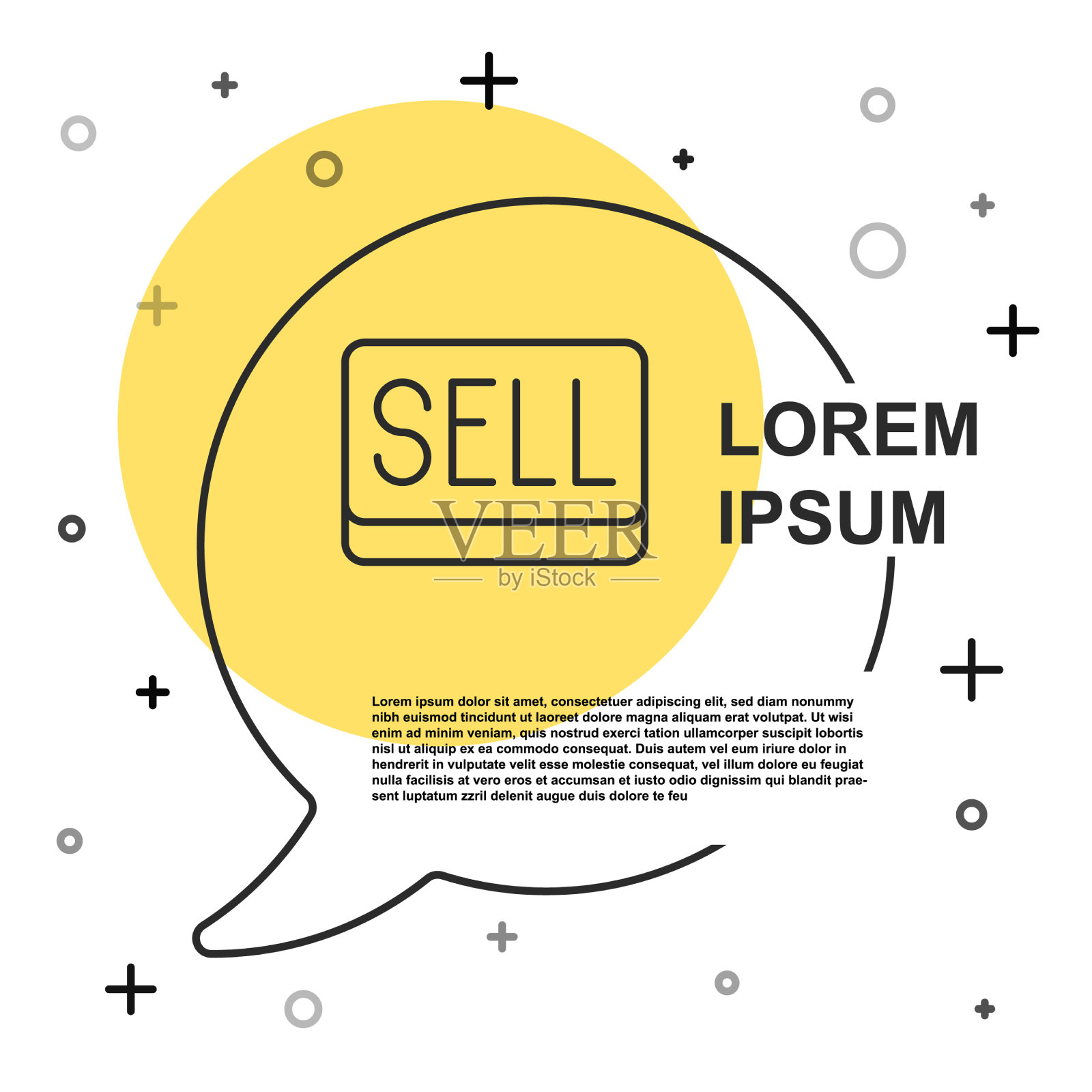 黑色线出售按钮图标隔离在白色插画图片素材