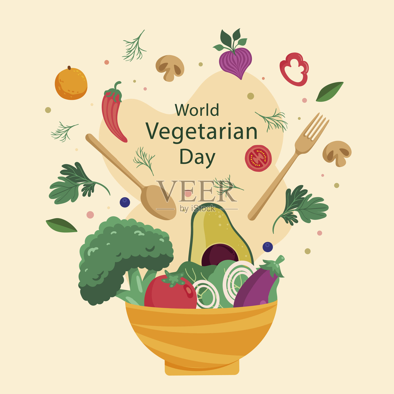 平坦世界素食日插画图片素材