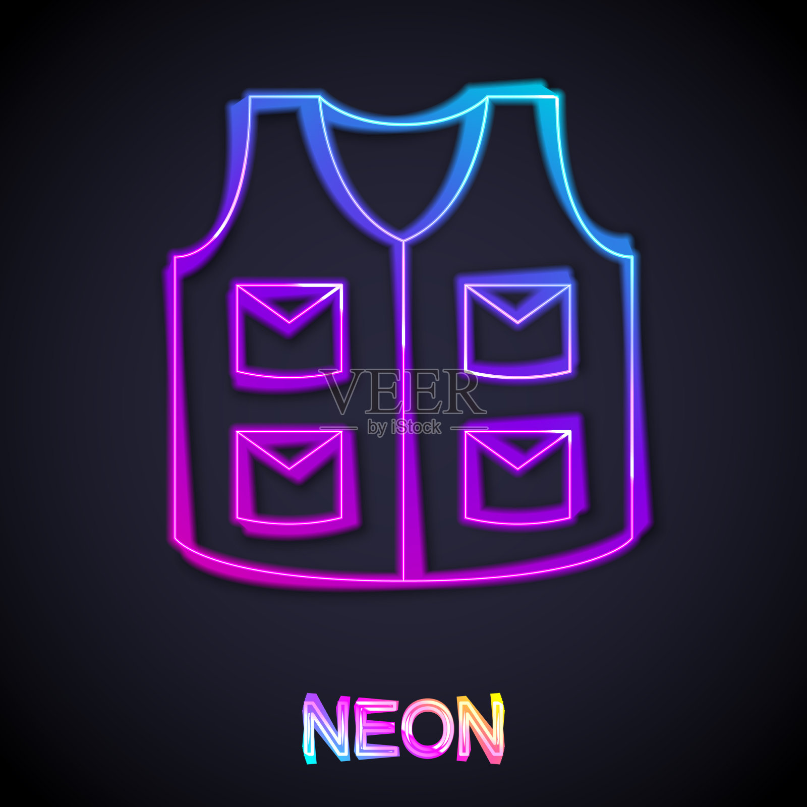 发光的霓虹线钓鱼夹克图标孤立上插画图片素材