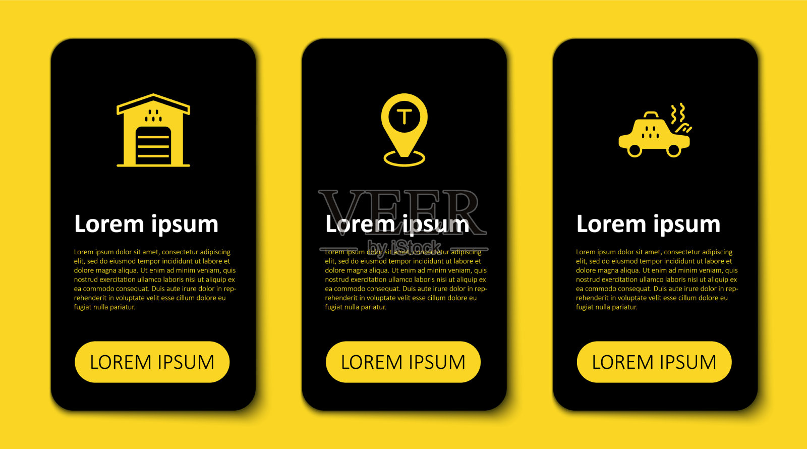 设置坏出租车的位置和车库插画图片素材