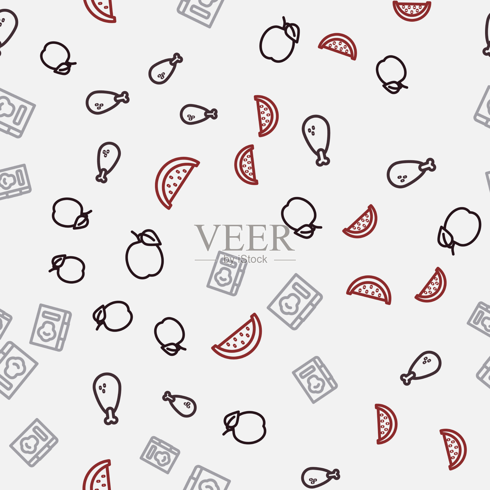 套线梅子水果鸡腿食谱和图标素材