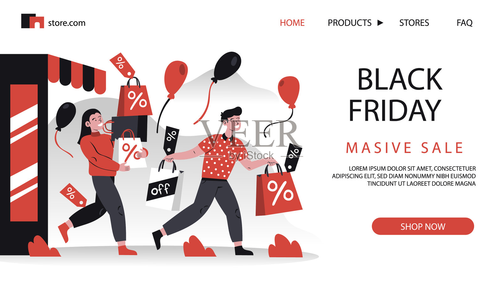 手绘黑色星期五登陆页模板插画图片素材