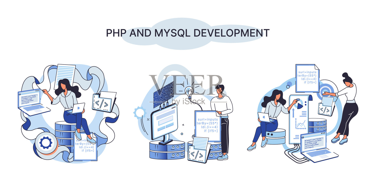 PHP和mysql开发软件网站插画图片素材