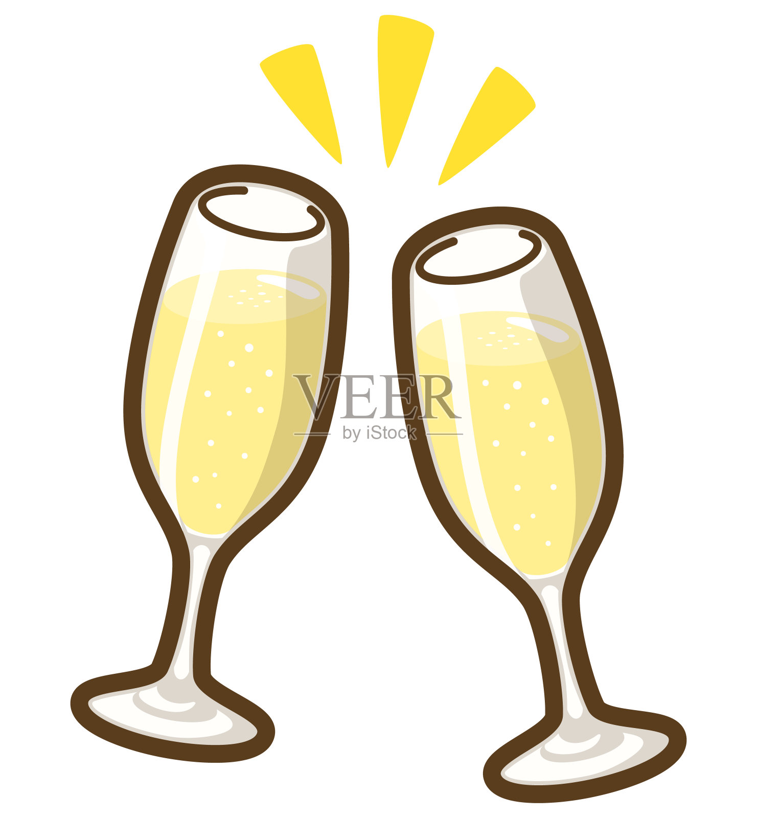 吐司和起泡酒。长笛玻璃。插画图片素材