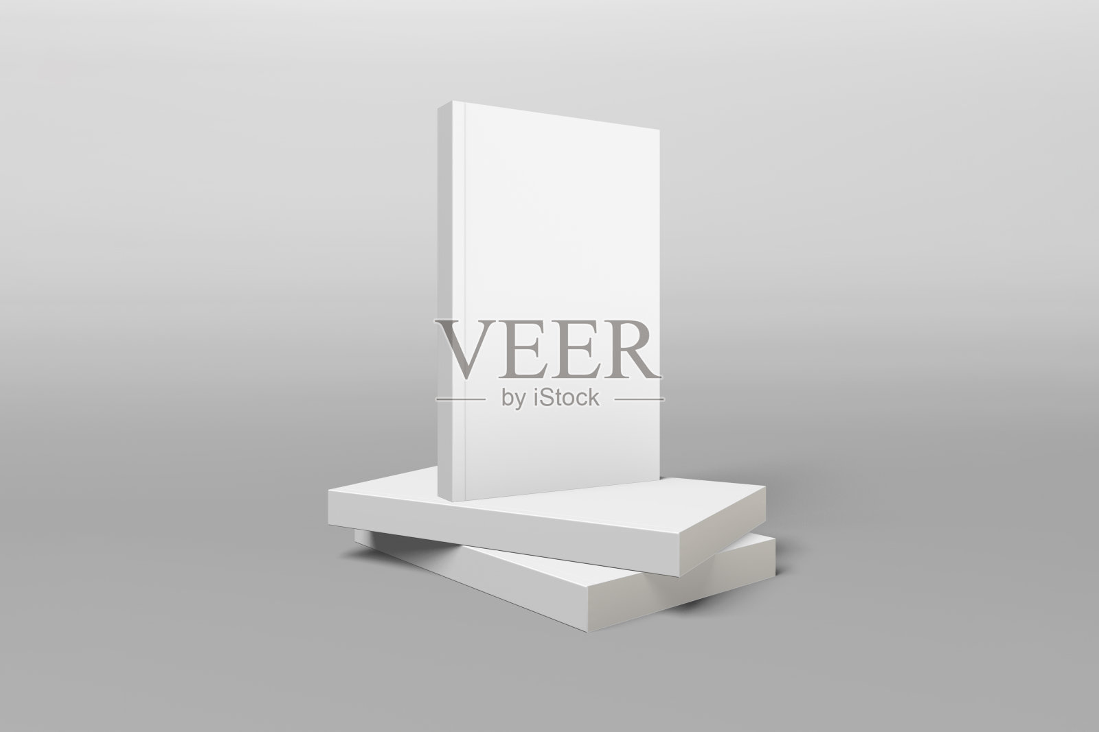 现实的3d书模型插图与3软封面。书模型站在孤立的灰色背景与阴影。照片摄影图片