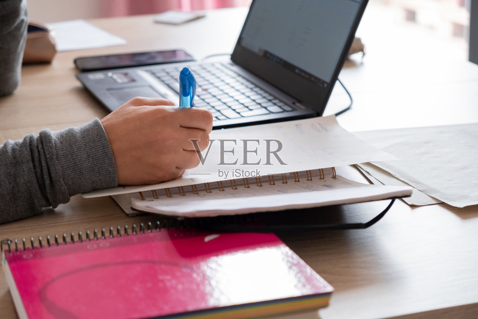 女人在家远程办公时的打字照片摄影图片