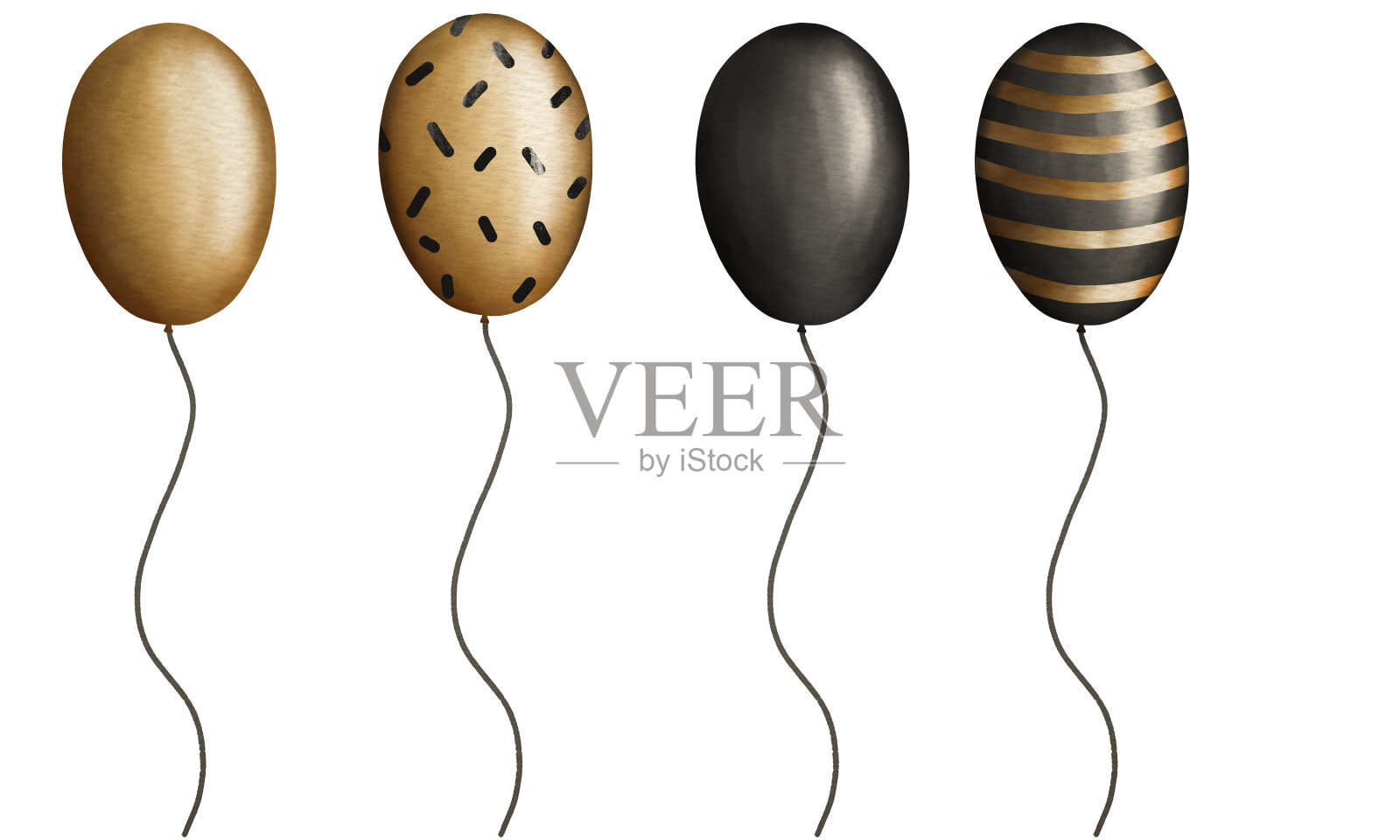 气球是金黄色的黑色水彩插画图片素材