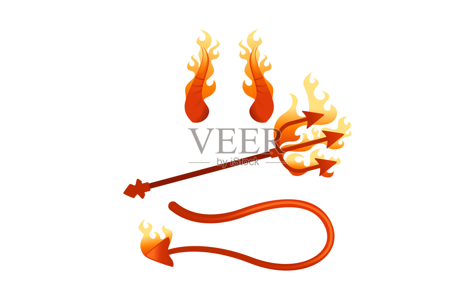 魔鬼角和尾巴红色撒旦三叉戟狂欢派对头部配件矢量插图在白色背景设计元素图片