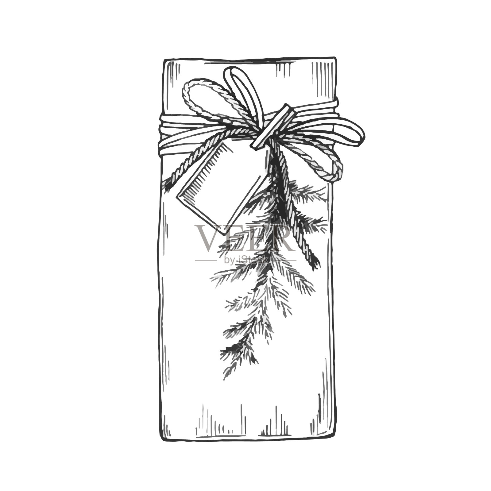 带丝带的礼品盒。手绘涂鸦草图。孤立的假日物品。矢量图像。插画图片素材