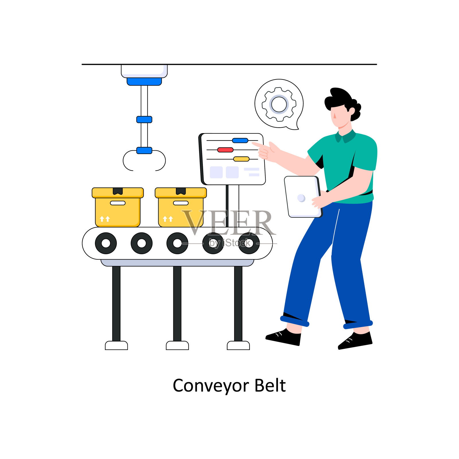 输送带平面式设计矢量插图。股票插图插画图片素材