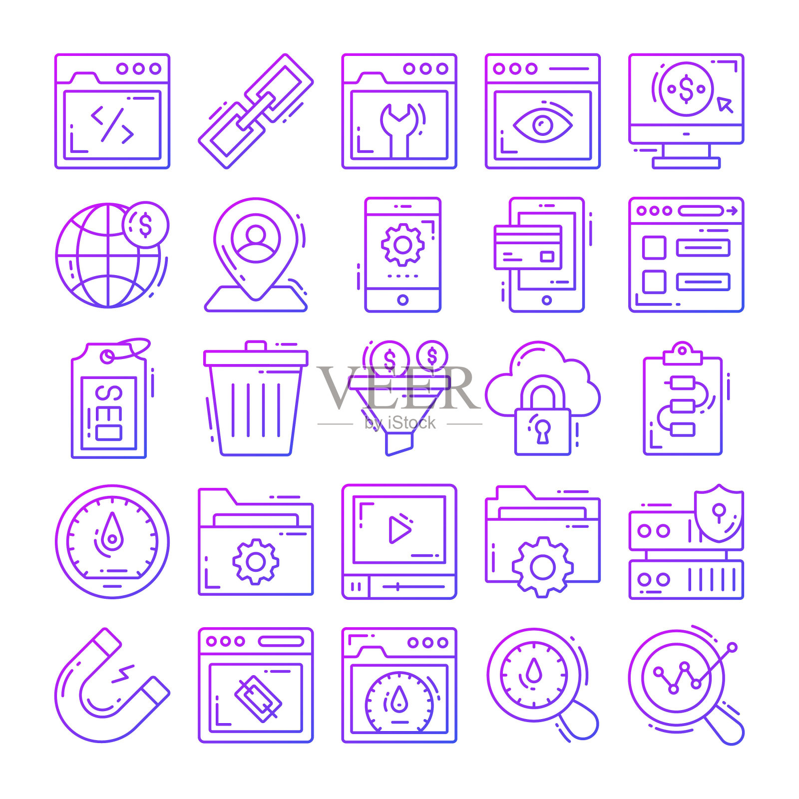 一套Seo图标为网页设计开发，Seo和互联网营销图标素材