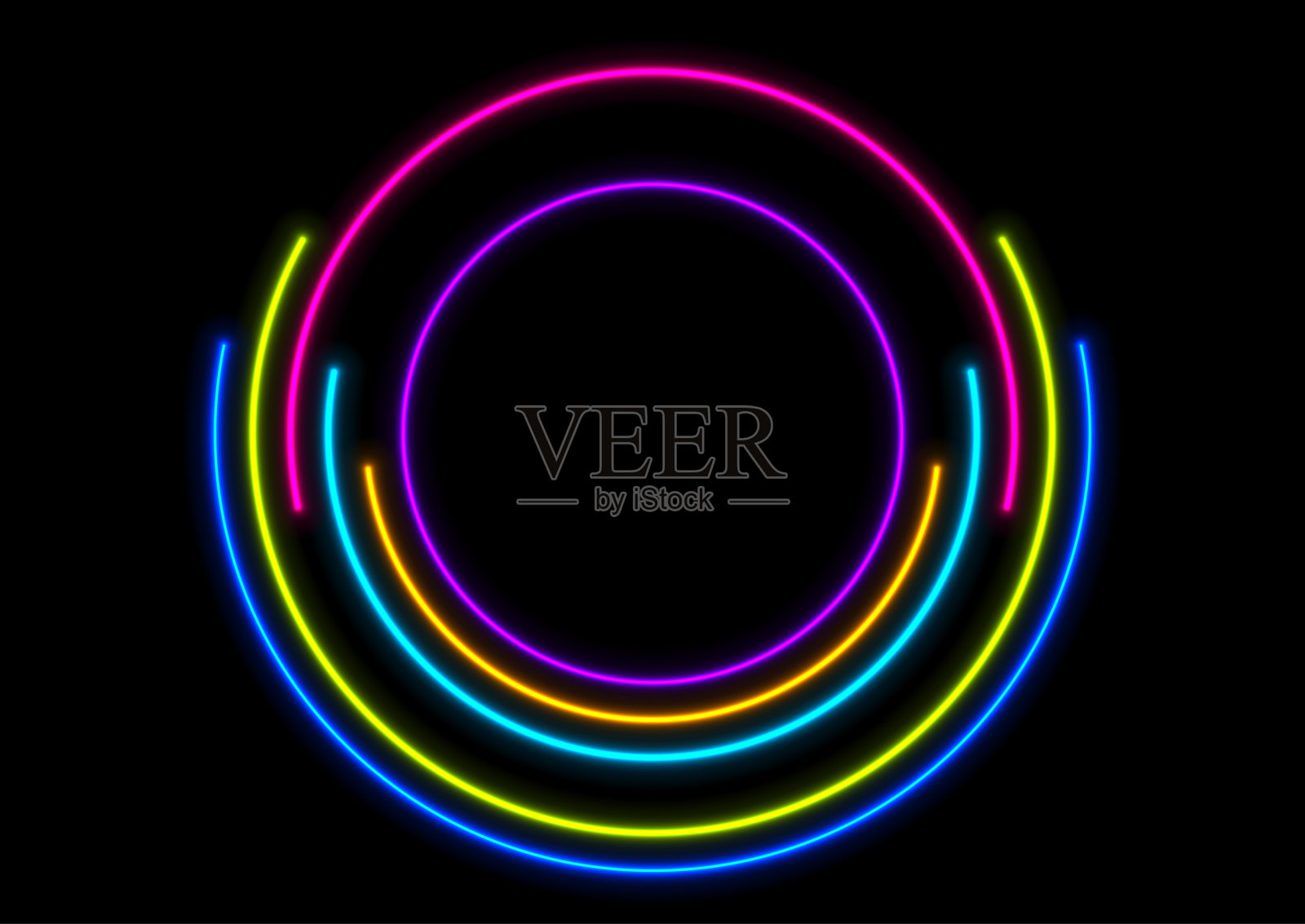 彩色激光霓虹灯圈抽象技术背景插画图片素材