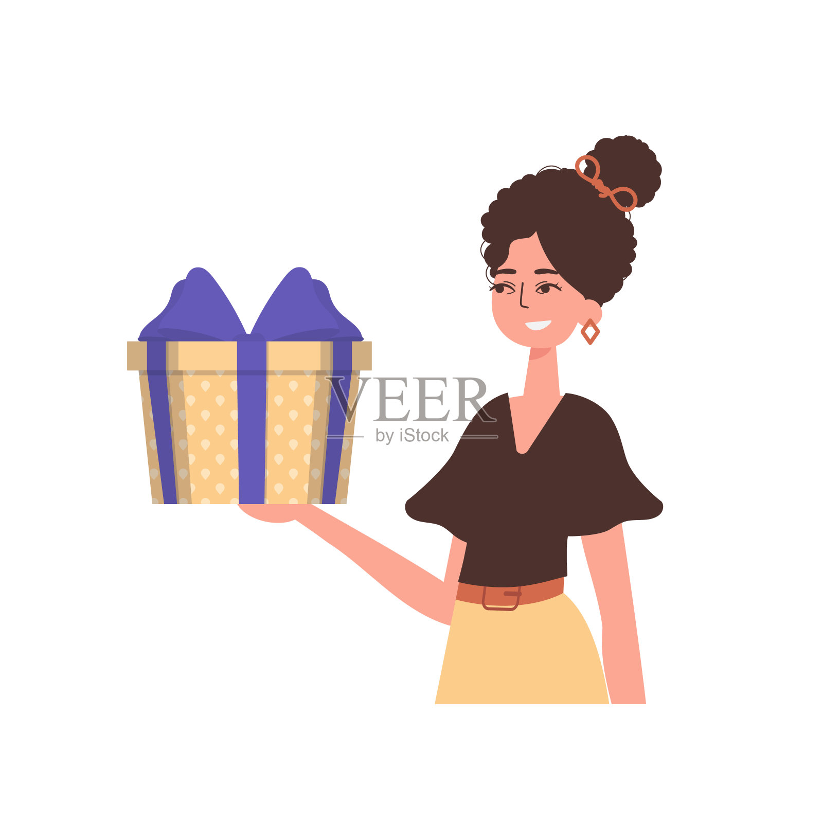 那个女孩正拿着一个礼品盒。现代平面矢量插图。插画图片素材