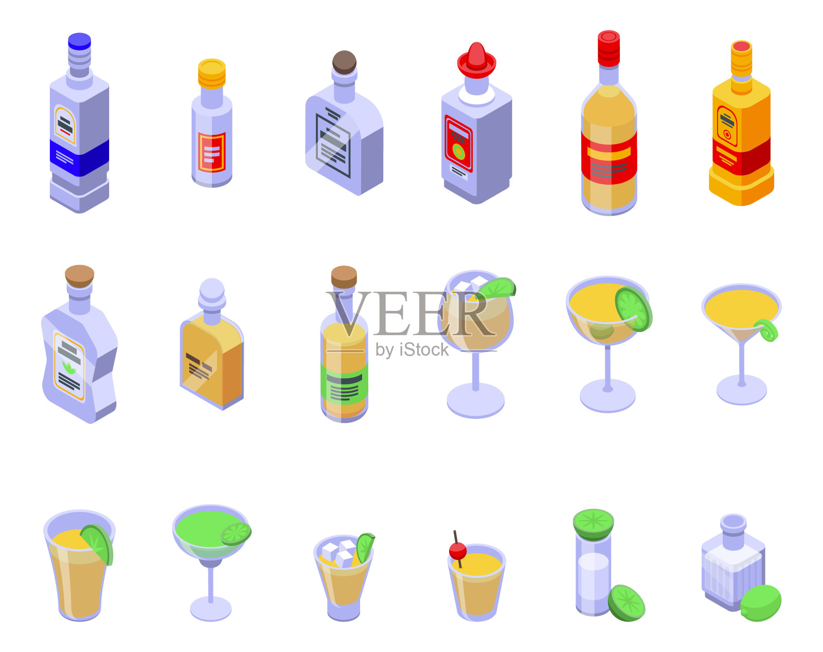 龙舌兰图标设置等距矢量。墨西哥拍摄插画图片素材