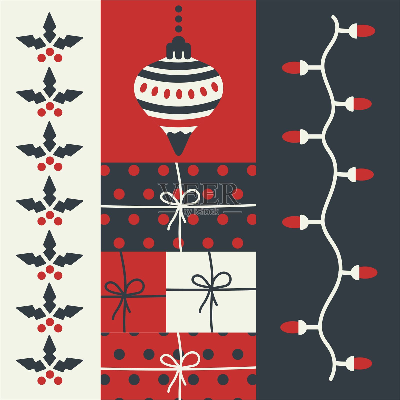 圣诞贺卡，礼物，圣诞玩具，花环插画图片素材