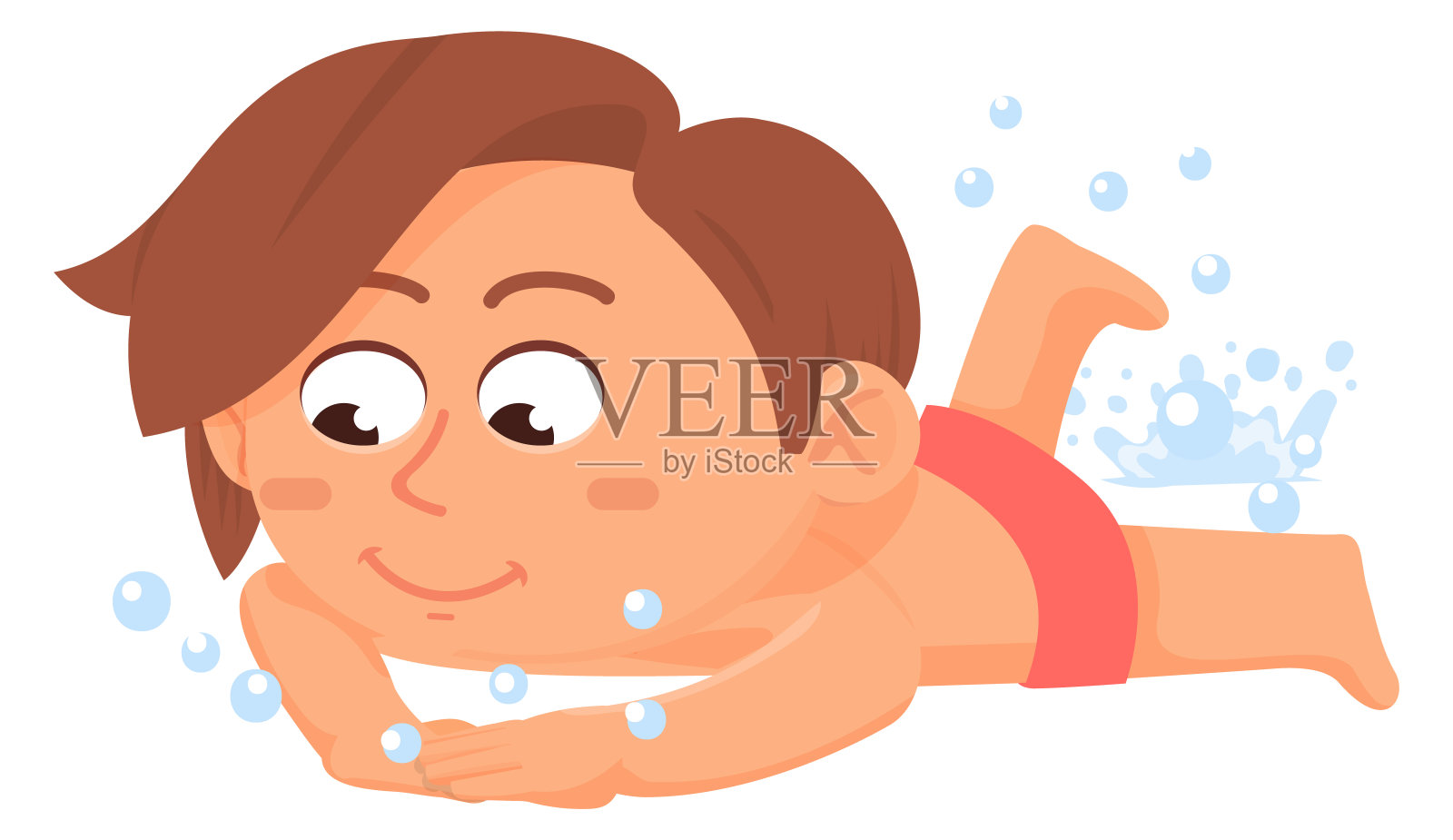 男孩在水里。快乐的孩子游泳。假期孩子孤立在白色上插画图片素材