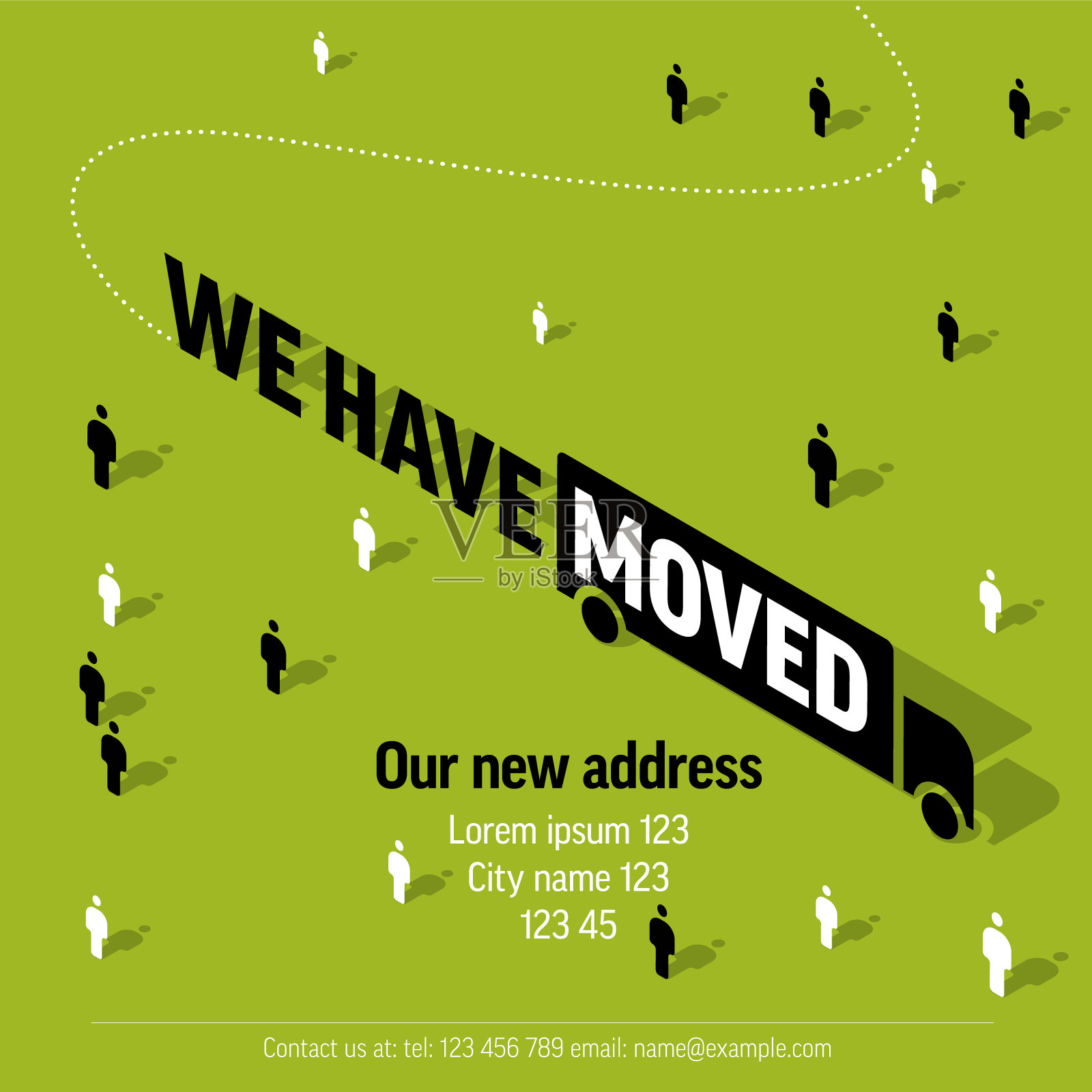 我们用等距图标移动了绿色极简的传单模板插画图片素材