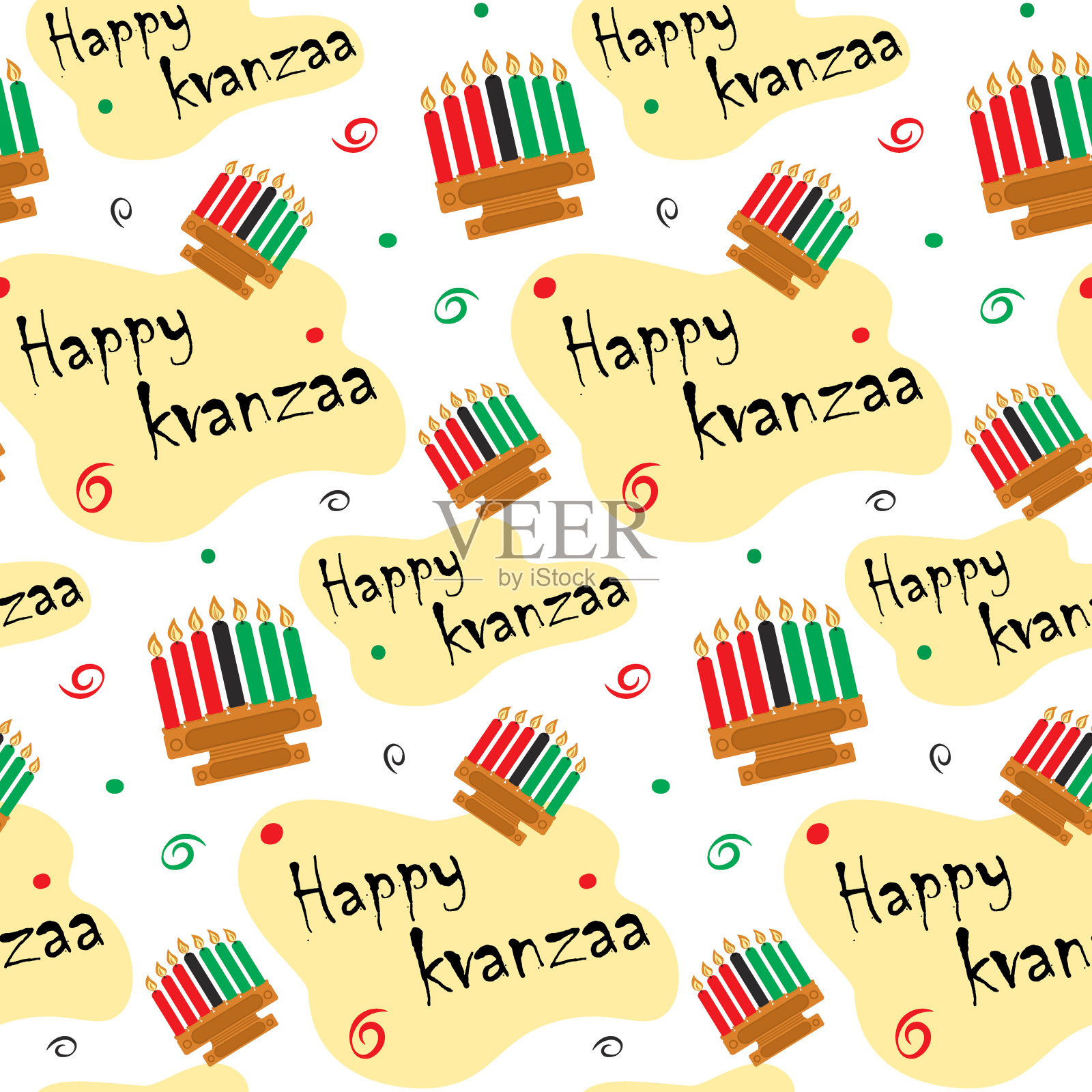 宽扎无缝花纹。抽象的背景纹理与烛台和快乐宽扎节铭文插画图片素材