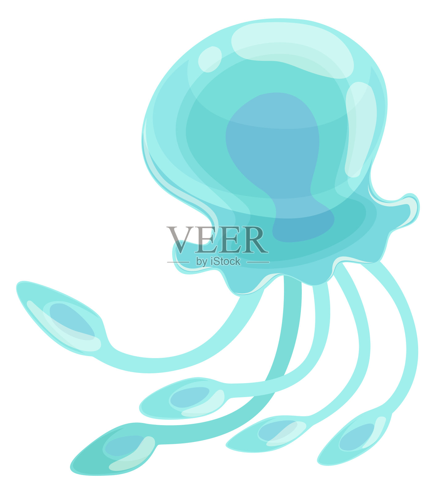 蓝色的水母。海洋动物图标。海洋动物设计元素图片