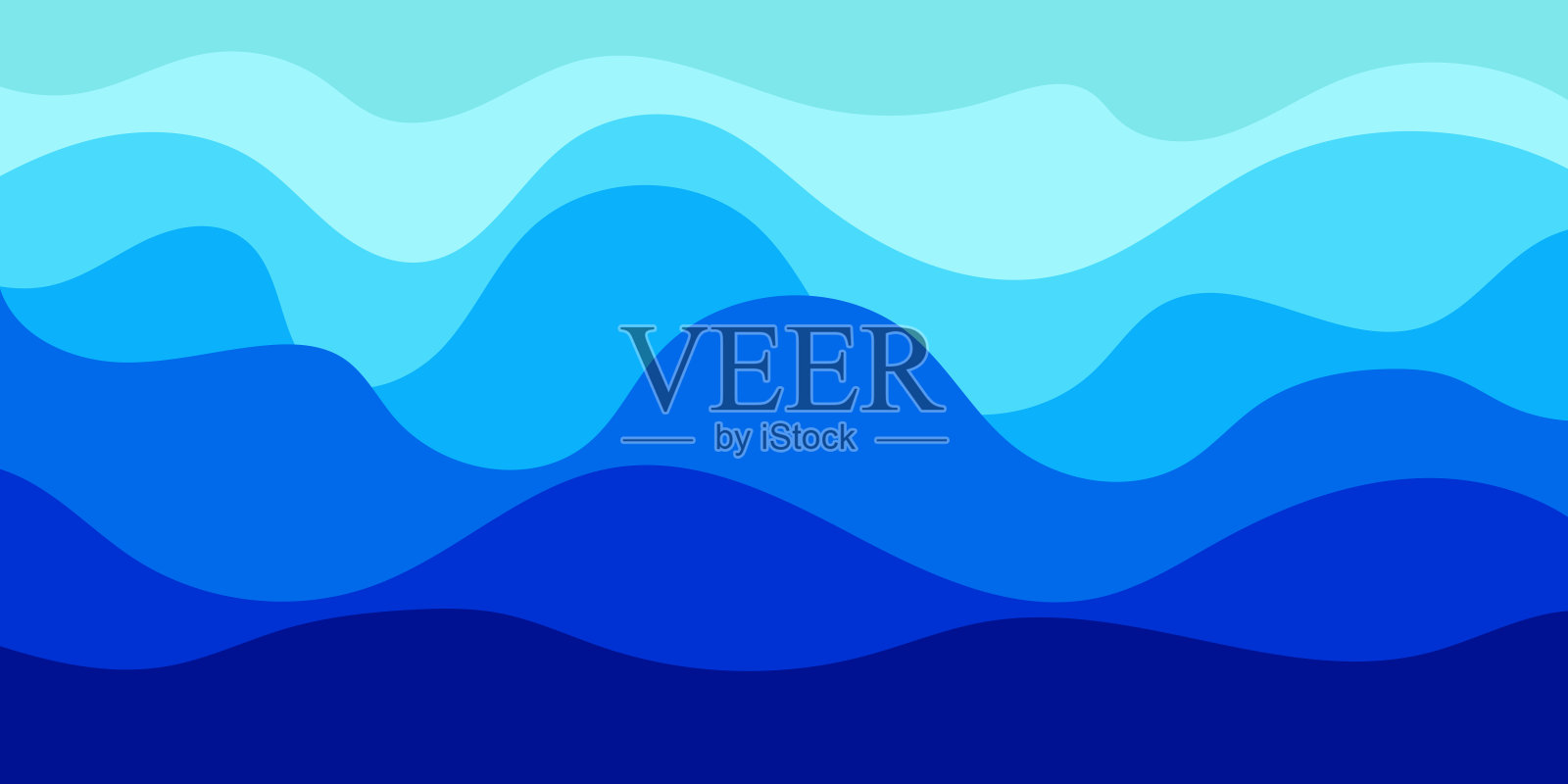 蓝色曲线和海浪从柔和到黑暗的矢量背景插画图片素材