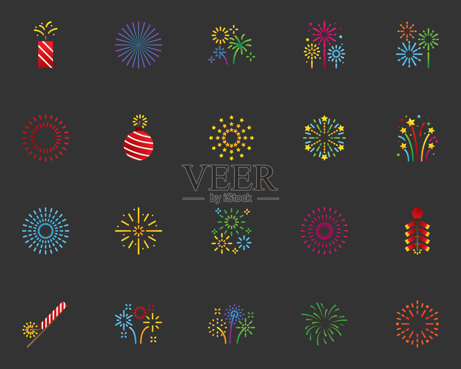 一套烟火图标，庆祝，新年快乐插画图片素材