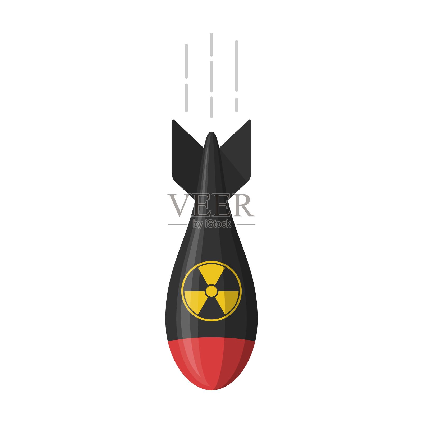 白色背景上的核弹。原子火箭炸弹。炸弹，导弹部队。核弹辐射矢量图设计元素图片