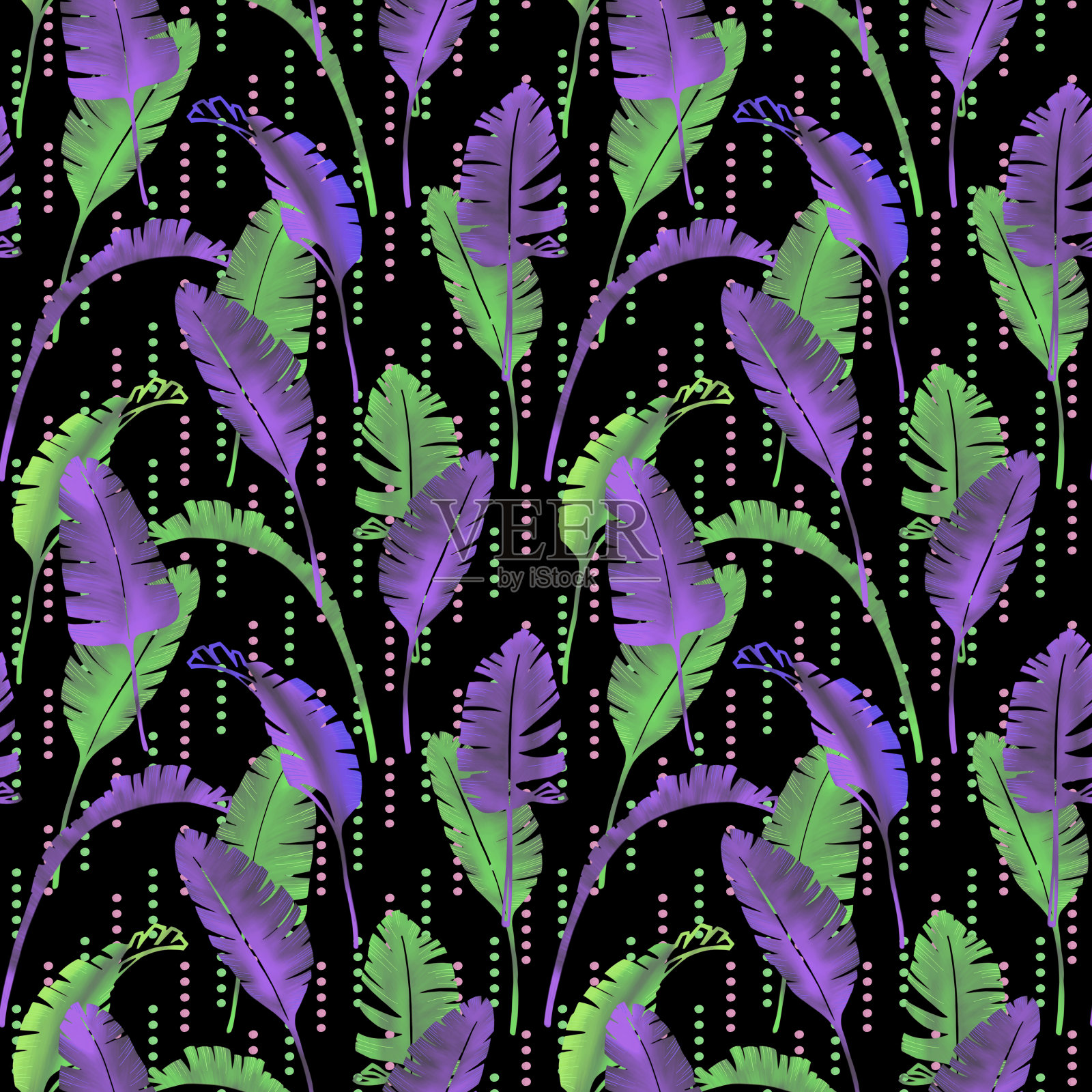 棕榈叶无缝隙的花纹。插画图片素材