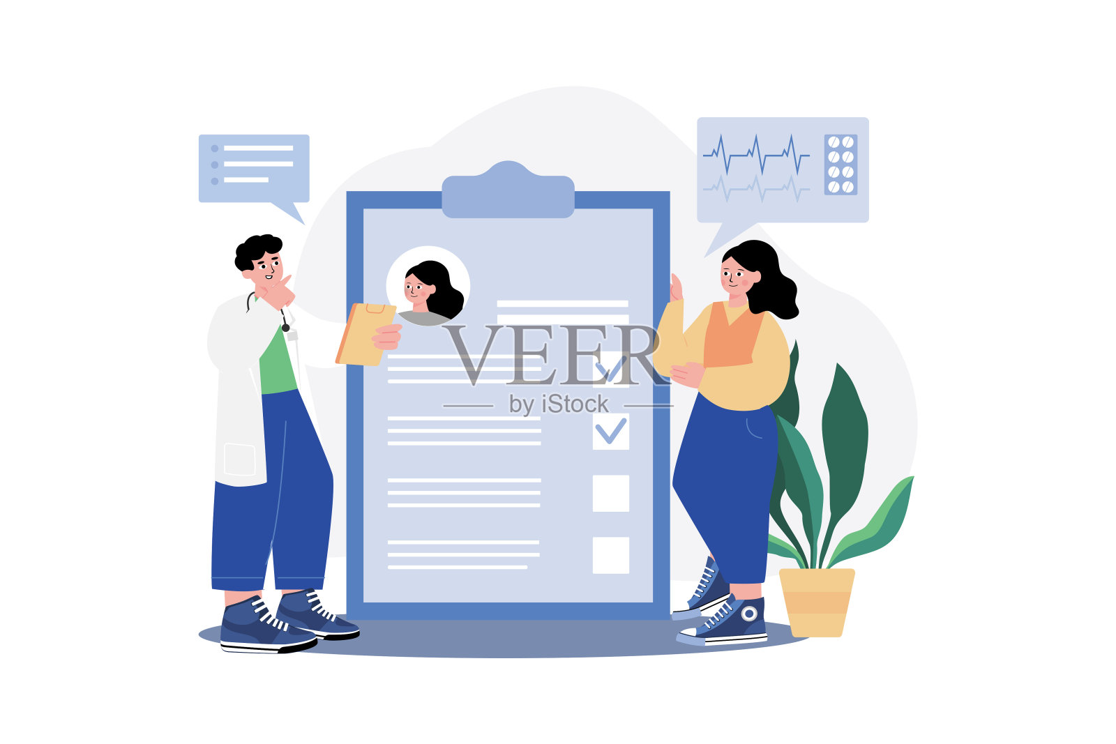 医生核实病人医疗报告插画图片素材