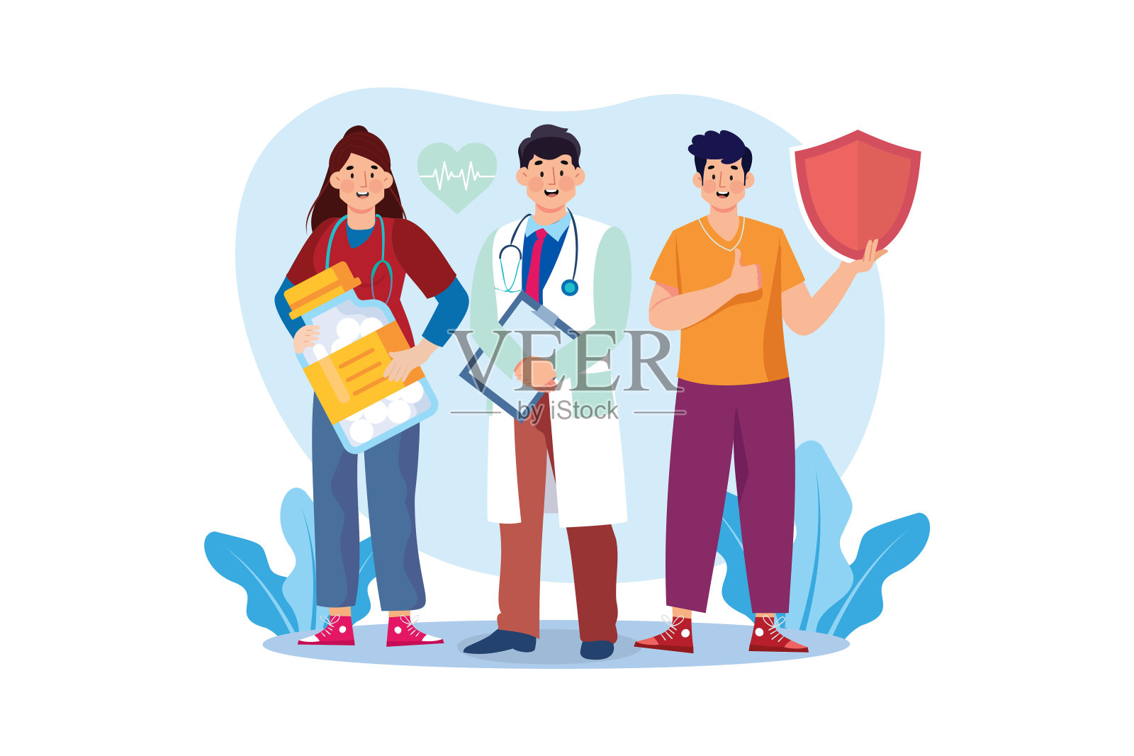 医院工作人员站在一起插图概念。孤立在白色背景上的平面插图插画图片素材