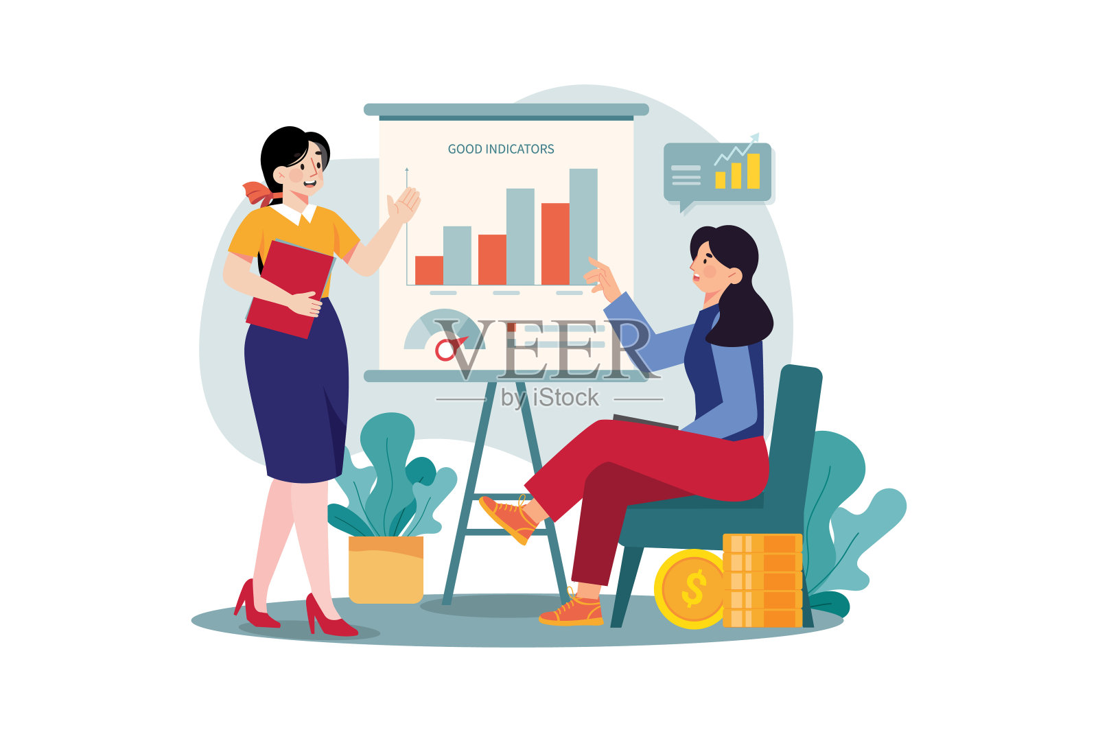 女人谈到好的指标插画图片素材