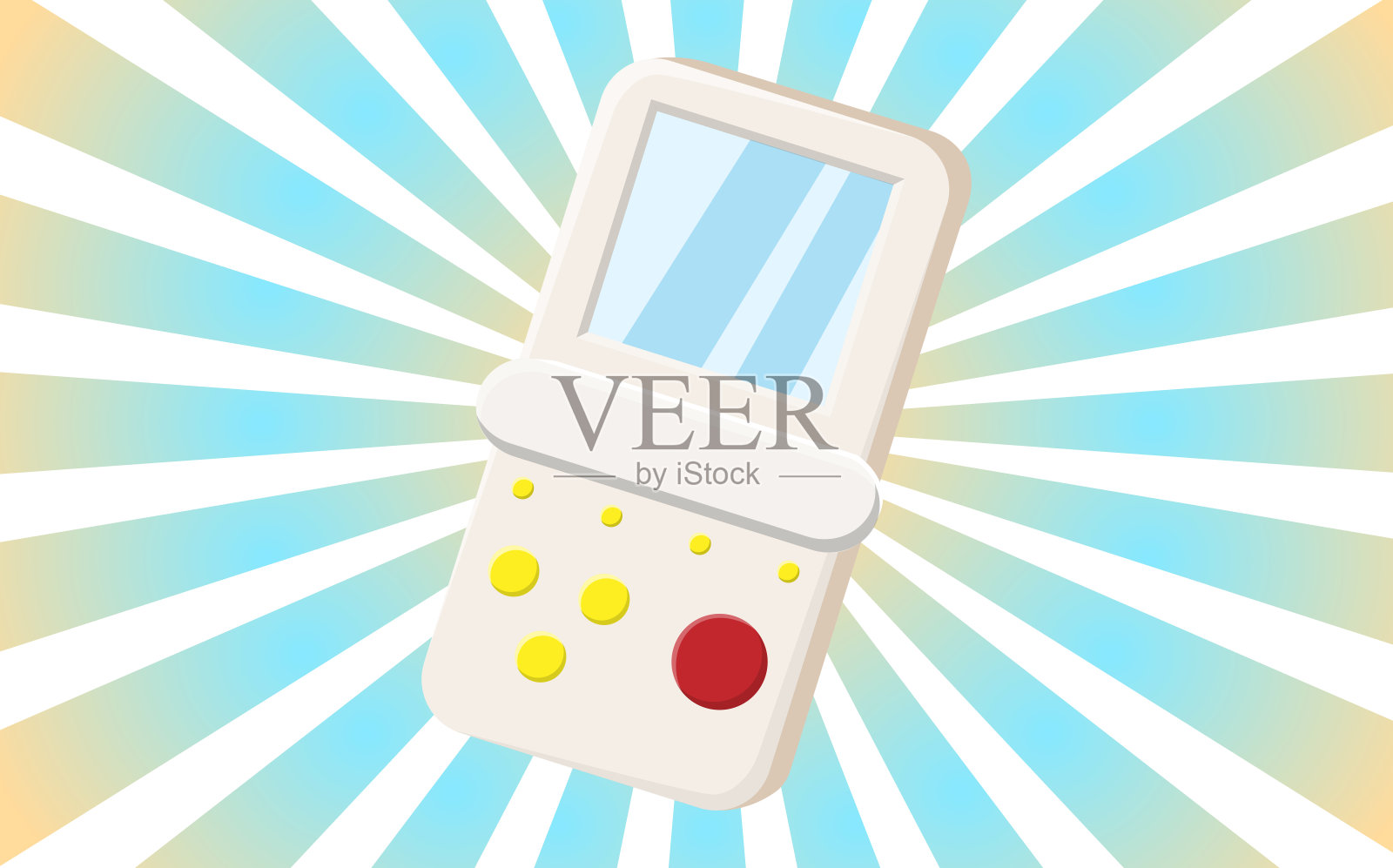 老复古复古潮人海报与便携式游戏机的屏幕和按钮从70年代，80年代，90年代的背景下，橙色的阳光。矢量图插画图片素材