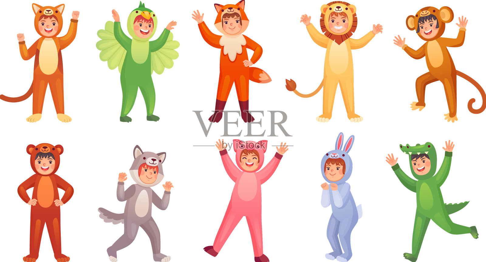 儿童动物套装儿童动作在可爱的动物插画图片素材