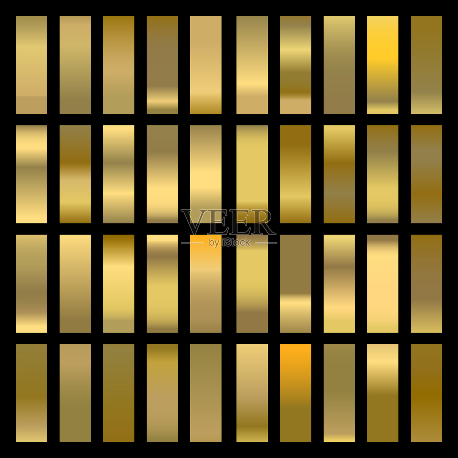 金属梯度收集闪亮的黄金全息图。全息箔质感，金色玫瑰，棕色和金色渐变。矢量集为框架，缎带，边框，其他设计插画图片素材