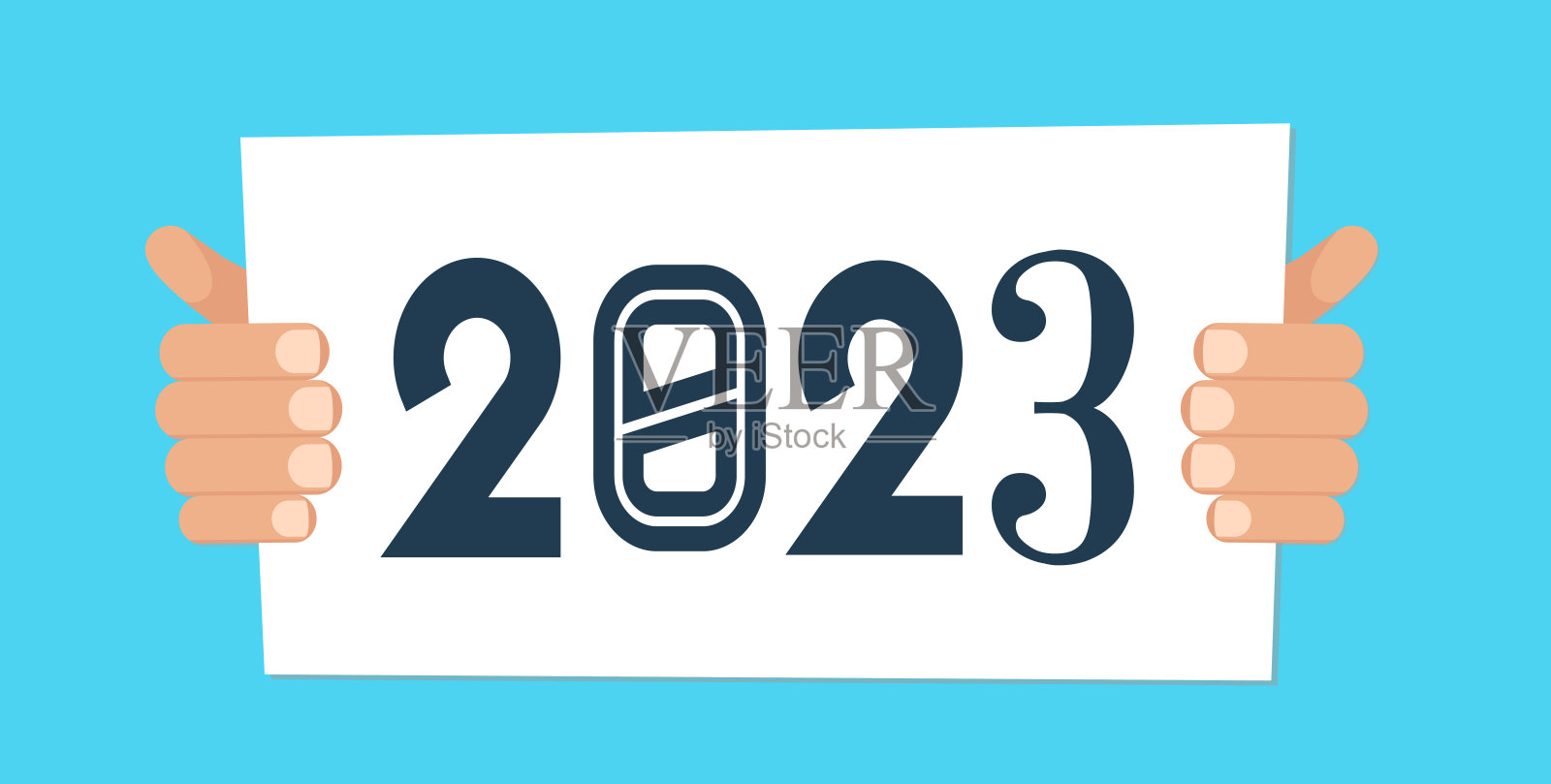 手举2023新年大旗插画图片素材