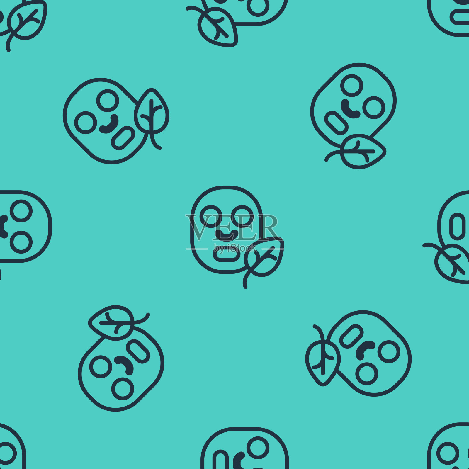 黑线面部美容面膜图标隔离插画图片素材