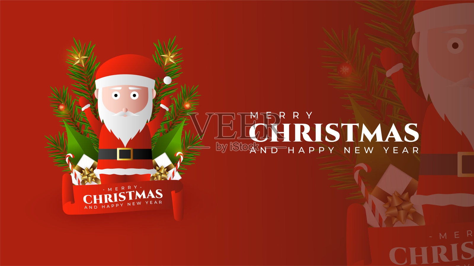 圣诞快乐设计与圣诞老人，星星，糖果，灯泡，和圣诞树的元素插画图片素材