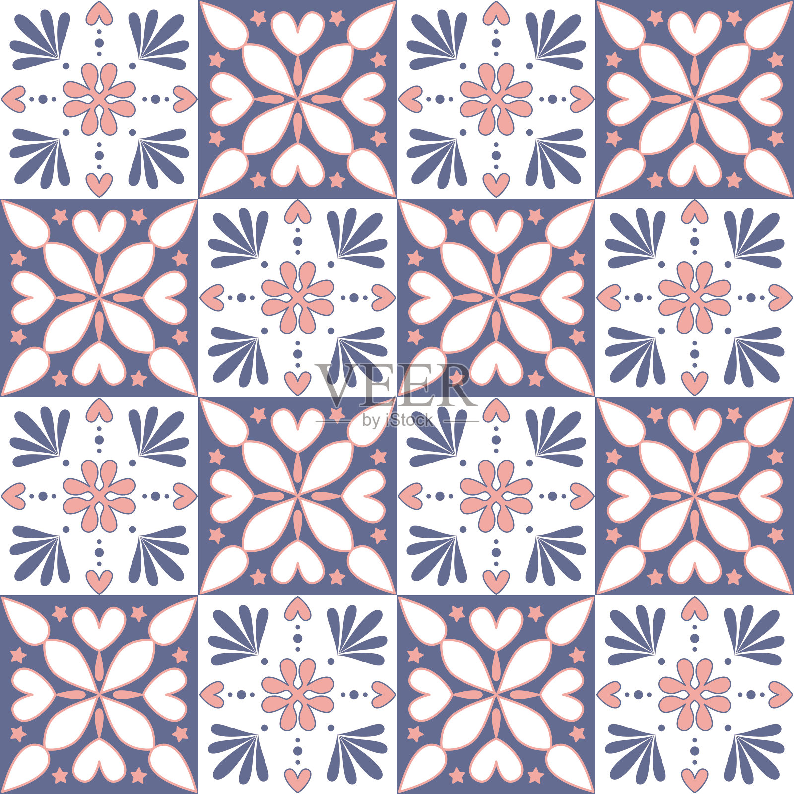 方形马赛克瓷砖设计紫红色，华丽的阿拉伯摩洛哥图案，矢量插画插画图片素材