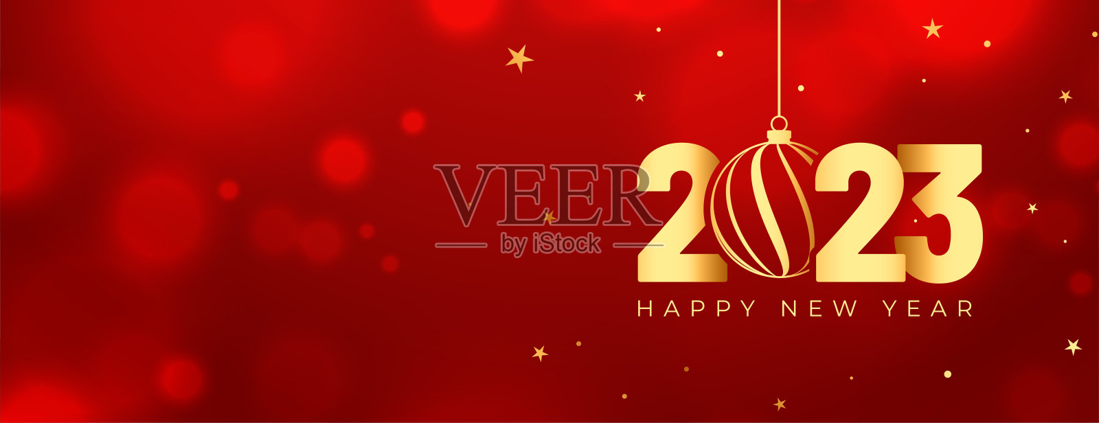 2023年新年闪亮的红色横幅与散景效果设计模板素材