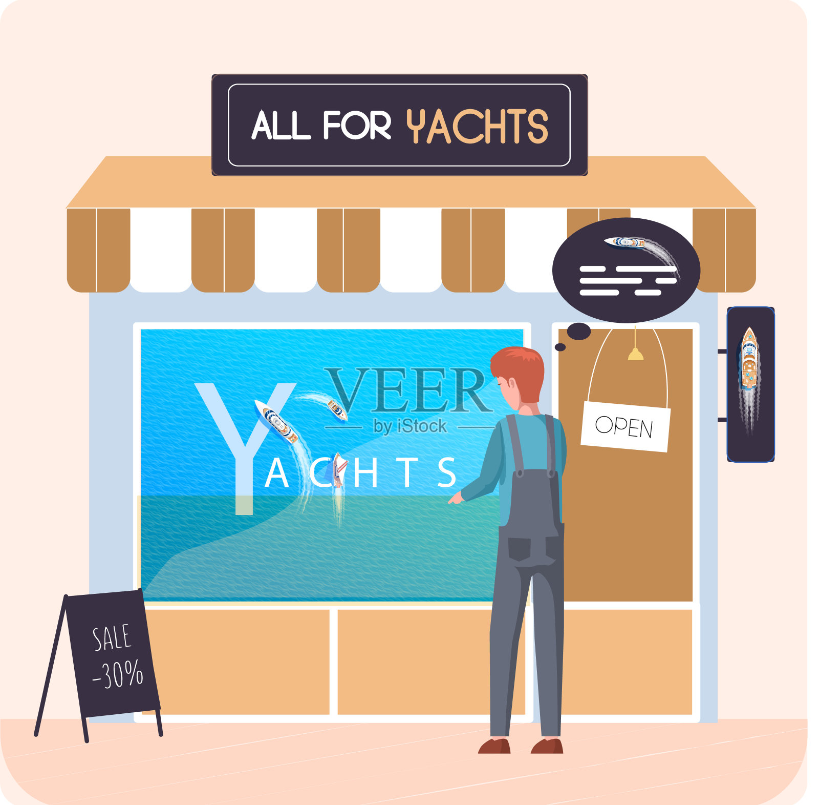 买摩托艇，卖快艇，全为游艇铺。为个人海船采购备件插画图片素材