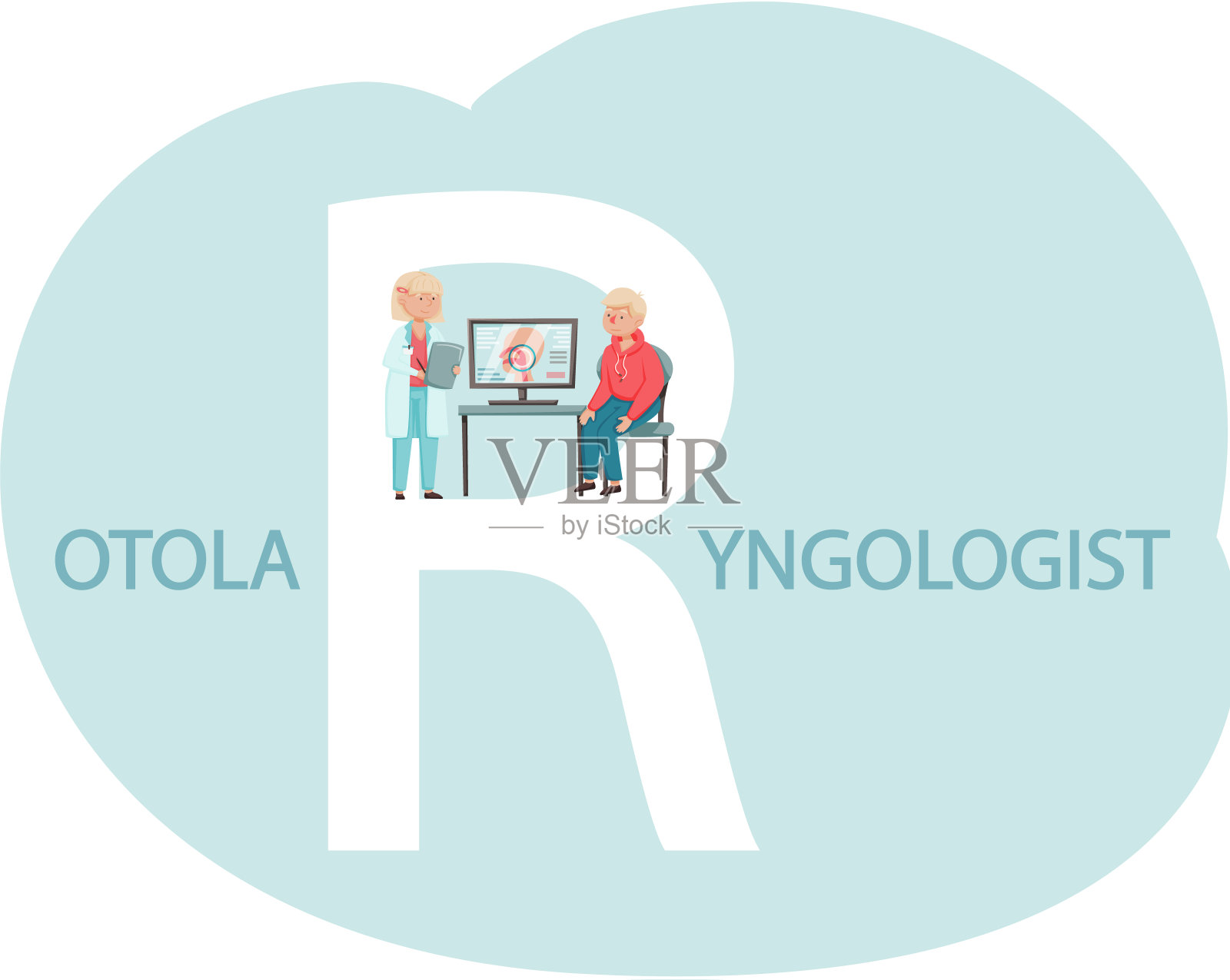 保健、体检、预约就诊的病人。耳鼻喉科医生办公室插画图片素材