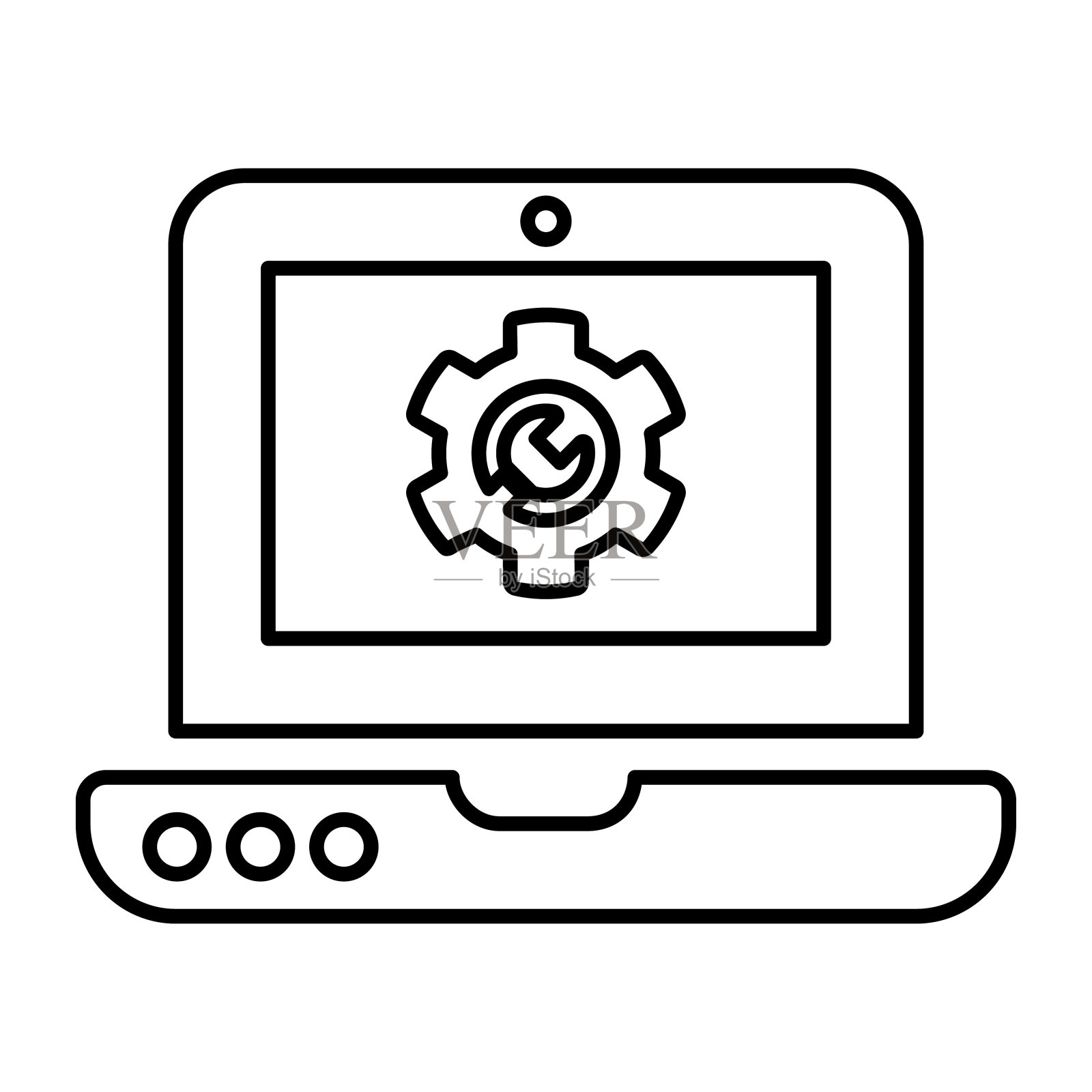 笔记本电脑维修图标在直线风格插画图片素材