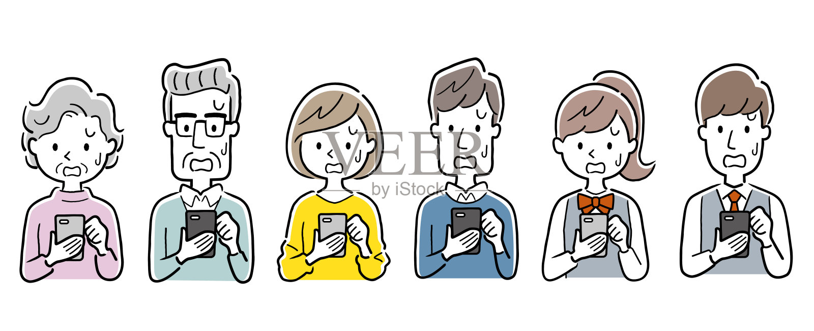 矢量插画素材:人们使用智能手机，设定插画图片素材