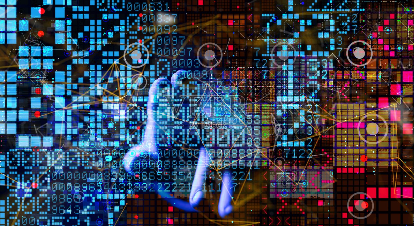 人触摸大数据和网络安全3d渲染说明符号照片摄影图片