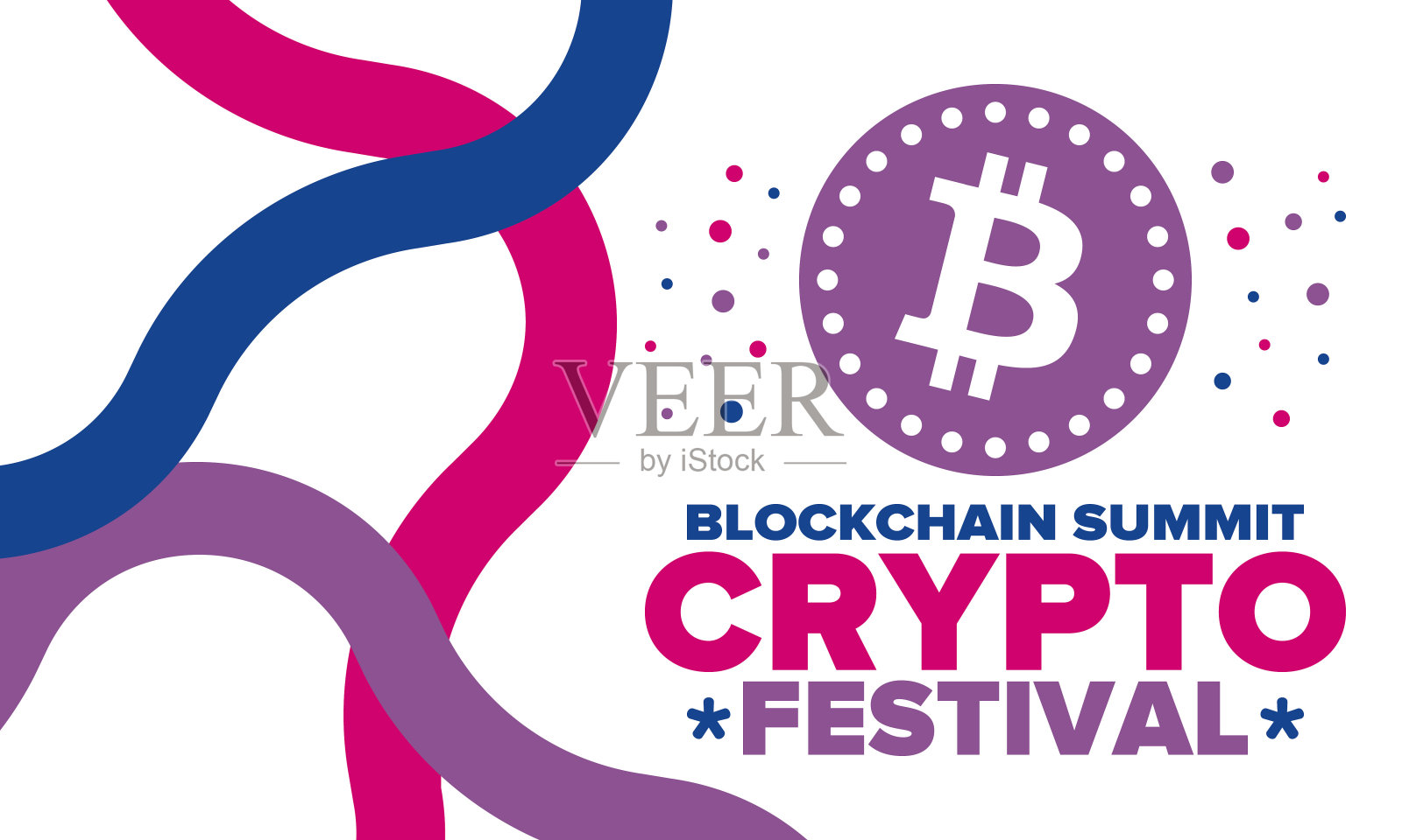 加密的节日。区块链峰会。数字货币和智能在线技术。金融、银行和商业插图。Cryptocurrency挖掘。比特币的标志。平面设计。向量的海报插画图片素材