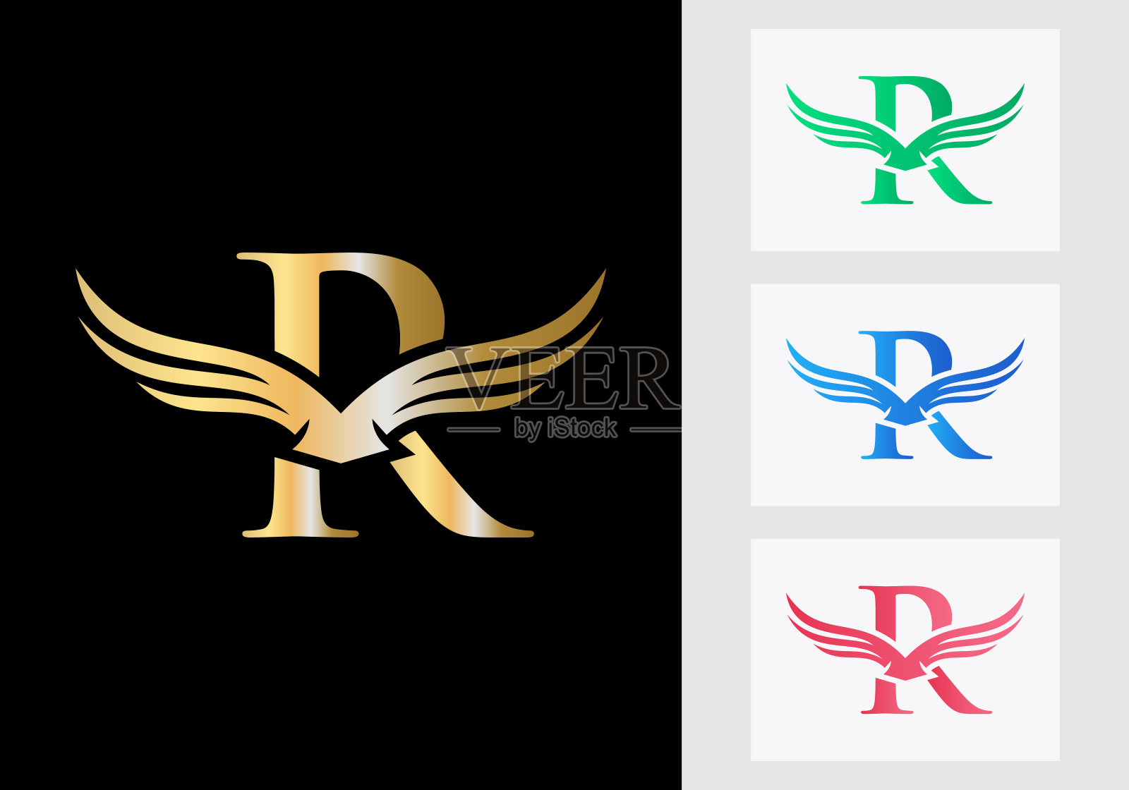 R字母翼标志设计。首飞翼R字母标志插画图片素材