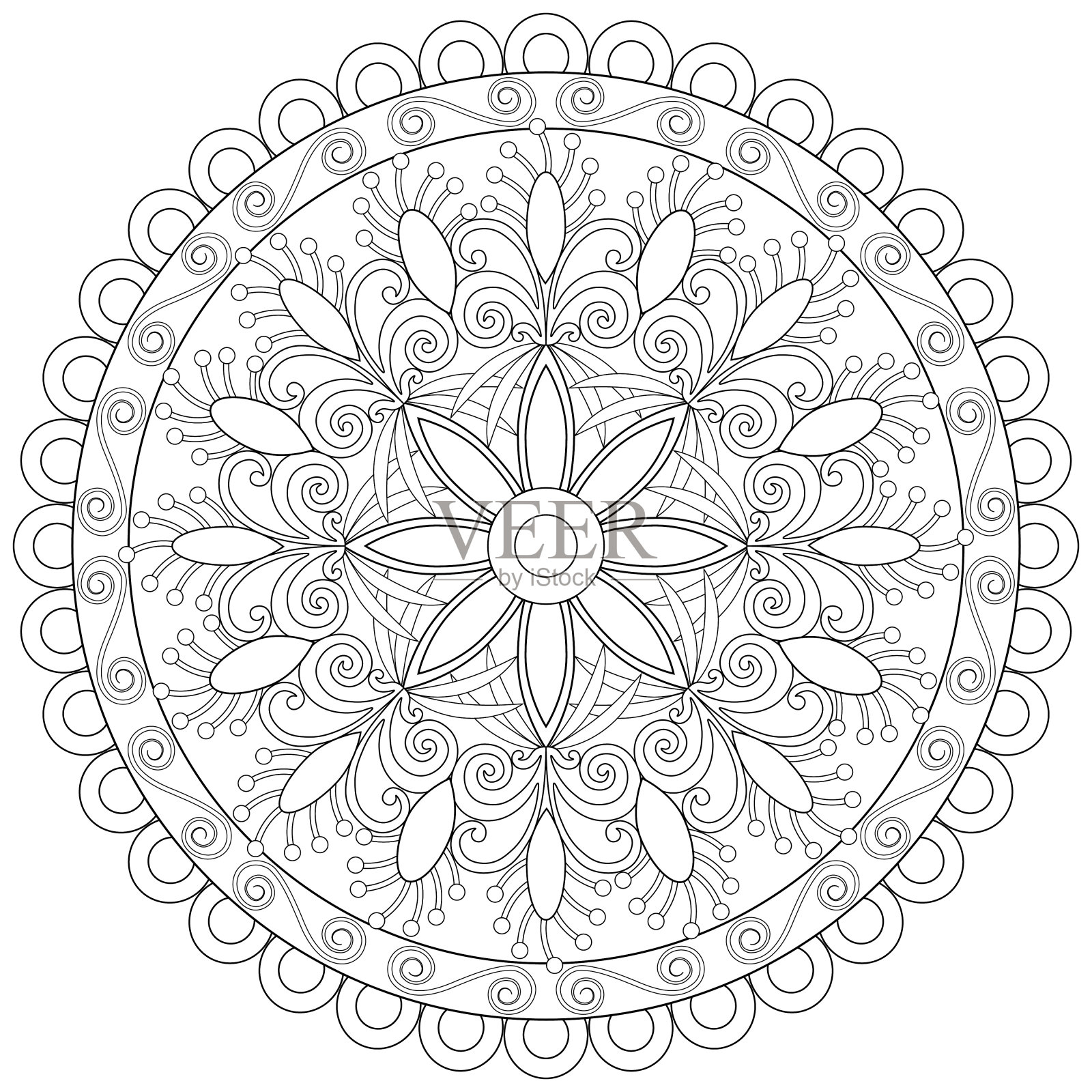 曼荼罗130，种族，漩涡图案，白色背景上孤立的物体。插画图片素材