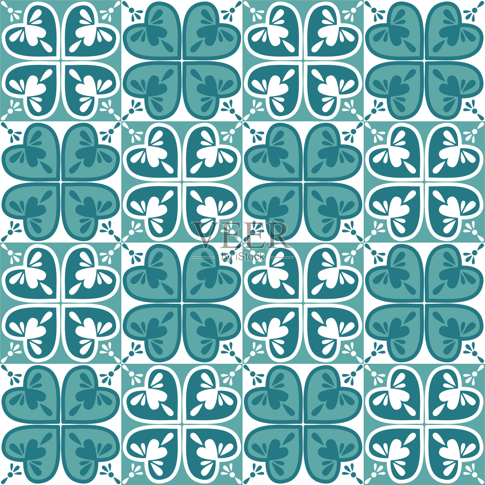 装饰性瓷砖镶嵌方形，时髦的绿薄荷白色粉彩和华丽的阿拉伯图案插画图片素材
